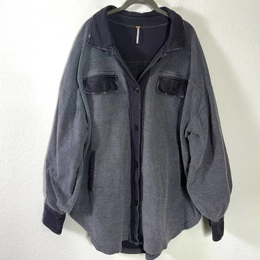 Free People Ruby Jacket in Incense Medium Oversized Shacket Grunge 90s Grey - Picture 5 of 9